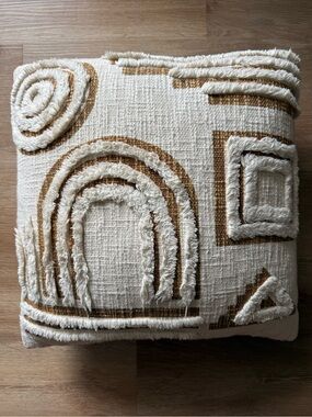 Textured Geometric Throw Pillow in Cream and Tan